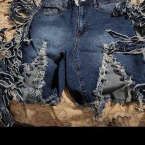 Fashion nova denim fringe shorts